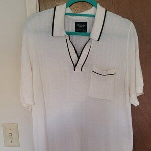 Abercrombie texture tipped cream sweater polo